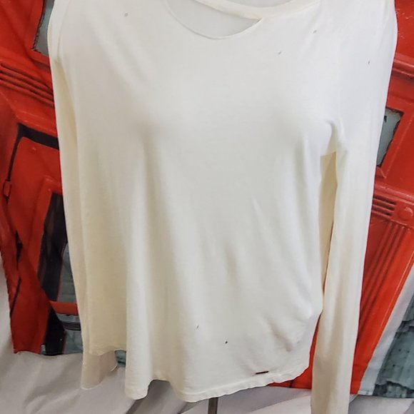 n:PHILANTHROPY  Ivory  Distressed  White Andrea Long sleeve shirt size M - Picture 2 of 10